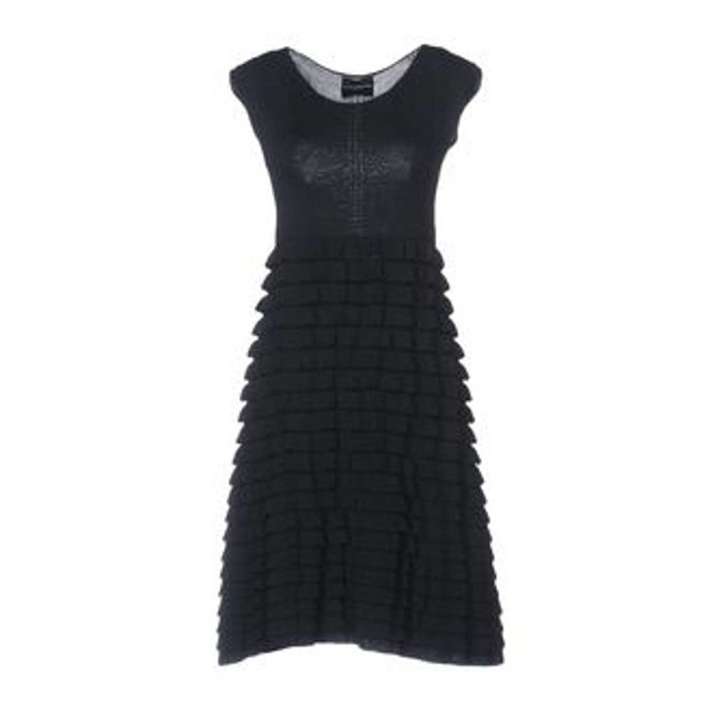 Atos Lombardini Black Ruffle Bottom cap sleeve Midi dress NWT Womens 4